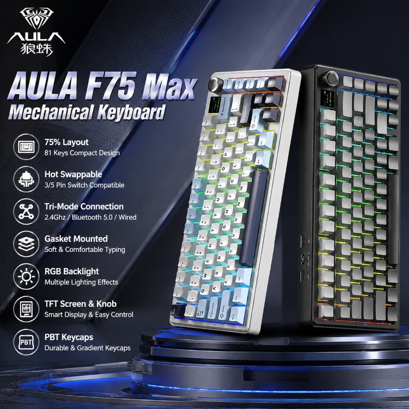 AULA F75 Max Mechanical Keyboa - Gaming Keyboard No Rgb ulasan dan harga