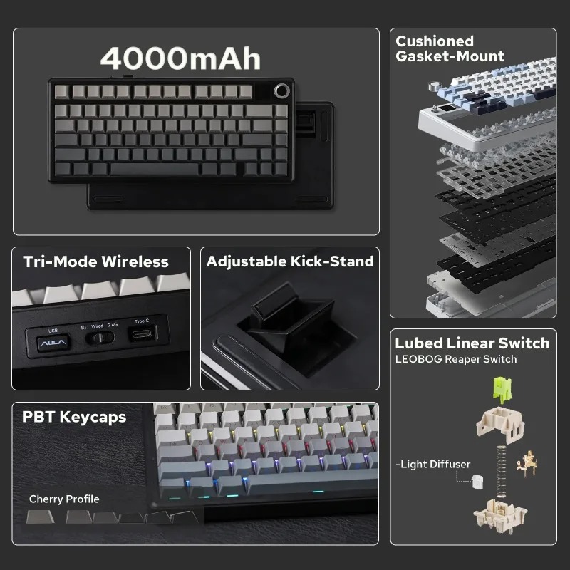 AULA F75 Max Mechanical Keyboa - Gaming Keyboard No Rgb ulasan dan harga